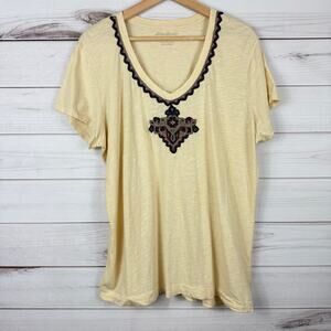 Eddie Bauer‎ Ivory V neck Embroidered T-Shirt Women's XL